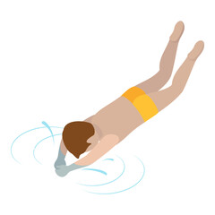 3D Isometric Flat Vector Set of Children Snorkeling, Kids Swimming Lessons. Item 5