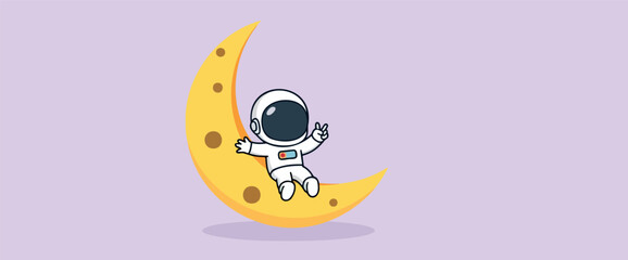 playful cartoon astronaut sitting on a moon