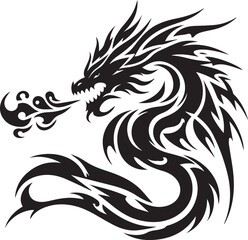 Naklejka premium Tribal Dragon Tattoo Vector Illustration – Black Stylized Mythical Beast Design