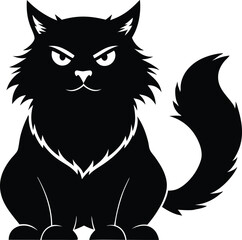 Angry Ragdoll Cat Silhouette Vector Symbol Icon on White Background.