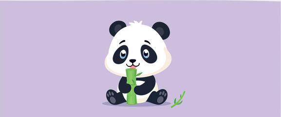 adorable panda cub sitting and enjoying bamboo
