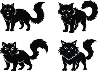 Angry Ragdoll Cat Silhouette Vector Symbol Icon on White Background.