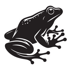 Frog silhouette jumping, climbing a plan, line art vector.