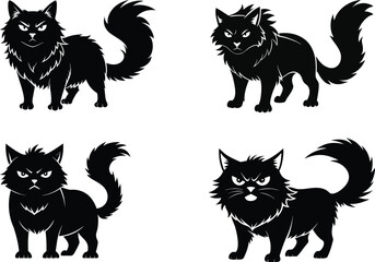 Angry Ragdoll Cat Silhouette Vector Symbol Icon on White Background.