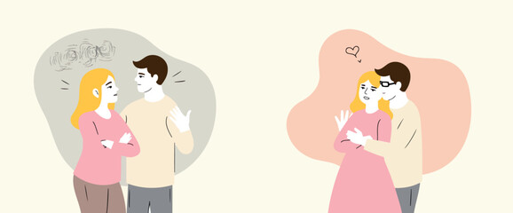 couple's journey through conflict and reconciliation illustrated through contrasting scenes of disagreement and tender affection.