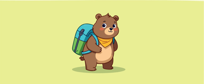 cheerful brown bear ready for an adventure with a backpack
