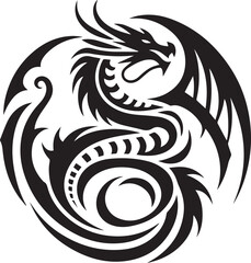 Tribal Dragon Tattoo Vector Illustration – Black Stylized Mythical Beast Design