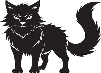 Angry Ragdoll Cat Silhouette Vector Symbol Icon on White Background.