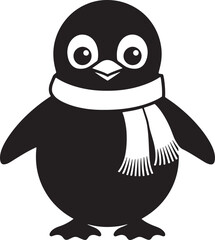 Penguin with Scarf silhouette vector illustration isolated on white.