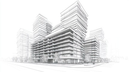 Architectural sketch of modern high-rise buildings (1)