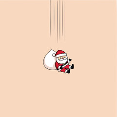 cartoon santa claus joyfully descending with a gift sack