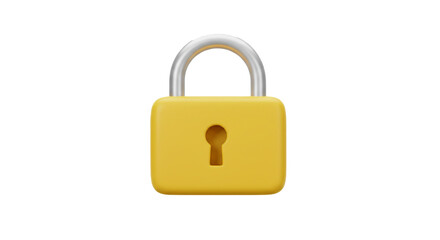 A cheerful yellow padlock symbolizes online safety and digital security with a simple 3D design against a transparent background.