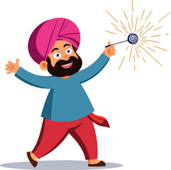 joyful man in traditional clothing celebrating with a sparkling firecracker