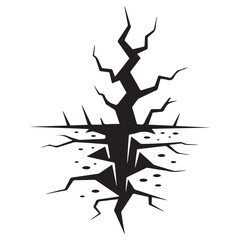 Ground split fracture line. Wall crack Vector Black silhouettes, earthquake effect. Fissure top view, surface damage and holes racy vector elements. with white background