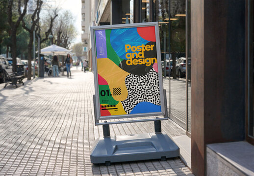A-frame Mockup on Barcelona Street