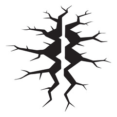 Ground split fracture line. Wall crack Vector Black silhouettes, earthquake effect. Fissure top view, surface damage and holes racy vector elements. with white background