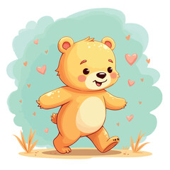 adorable yellow bear cub joyfully walking