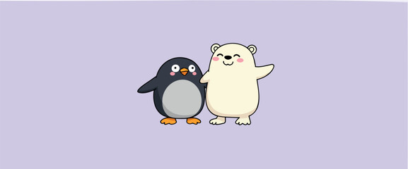 friendly penguin and bear cartoon