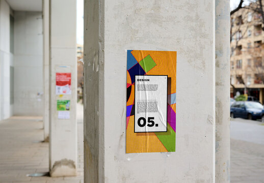 Mockup of a Poster Taped to a Wall in Barcelona