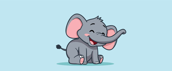 cheerful cartoon baby elephant sitting and smiling