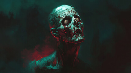 Painting gaunt pale man zombie hollow eyes skull ghost monster scary horror