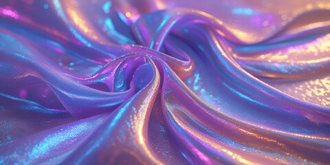 Obraz premium vibrant purple, blue, and golden hues, gracefully weaving across a textured, rippling surface with metallic reflections. The backdrop is a dreamy gradient blending abstract background with water drops