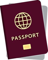 maroon passport with a gold world is displayed