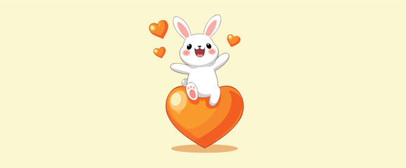 Obraz premium cheerful white rabbit sitting on a large heart