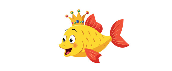 cheerful yellow cartoon fish wearing a golden crown