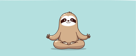 cartoon sloth sits in a peaceful yoga pose radiating tranquility