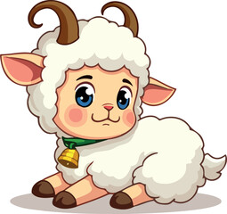 adorable cartoon lamb with fluffy white wool sitting