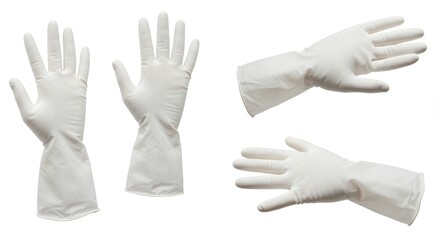 Obraz premium Set of pristine white PVC gloves arranged elegantly on a seamless white backdrop