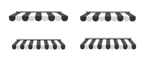 four black and white striped awnings