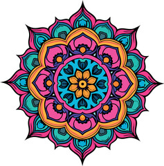 colorful symmetrical mandala with intricate floral