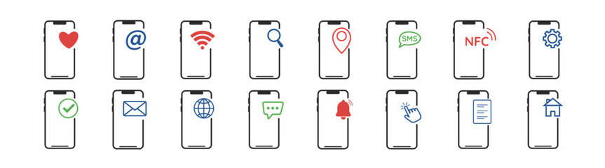 Smartphone outline icon mobile mockup. Wireframe front line vector cellphone, vector illustration. 