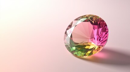A colorful tourmaline gemstone in pink and green shades, perfectly centered on a white background.