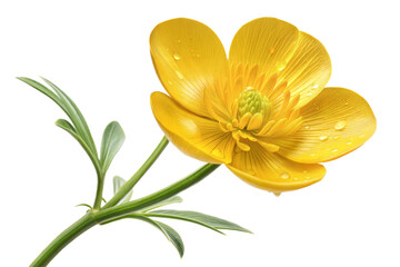 A buttercup flower icon with glossy, yellow petals and a round center
