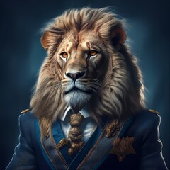 Fototapeta premium Löwe Hybrid in Admirals Jackett