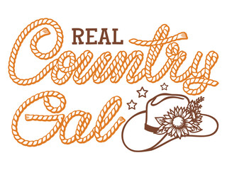 Country Girl vector illustration. Vector Country Gal rope text with cowboy hat floral decor printable for tshirt , mags, posters.
