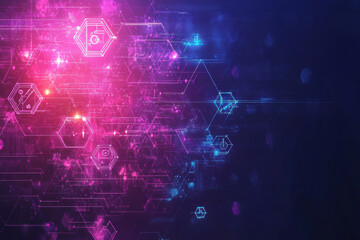 Fototapeta premium Illustration background of Abstract glowing medical icons on futuristic digital background, Blank background with copy space and negative space for text
