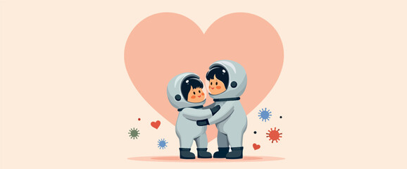 two astronauts in suits share a warm embrace symbolizing love and unity