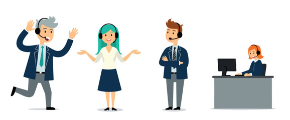 four customer service agents with headsets showcase and efficient communication