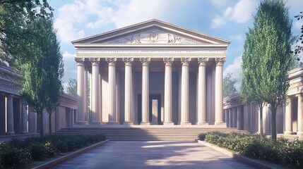 Majestic Greek temple bathed in sunlight serene classical architecture detailed columns peaceful