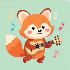 playful fox joyfully playing ukulele
