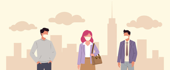 three masked individuals maintaining social distance in an urban setting