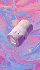 Glossy cartoon bandage, hovering gently above pastel swirl background.