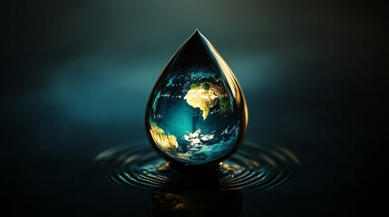 Fototapeta premium Abstract water droplet with world reflected inside.