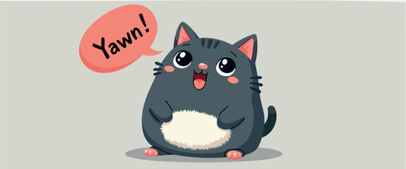 charming round cartoon cat with large eyes and pink paws displays a playful yawn.