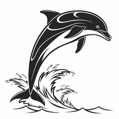 Naklejka premium Dolphin vector silhouette black design white background