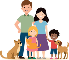 happy family portrait with pets
